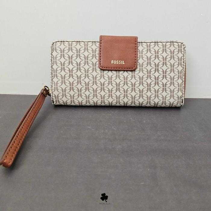 Nwt dompet F*ossil Madison Zip Clutch Taupe Tan Original Sale Rare authentic