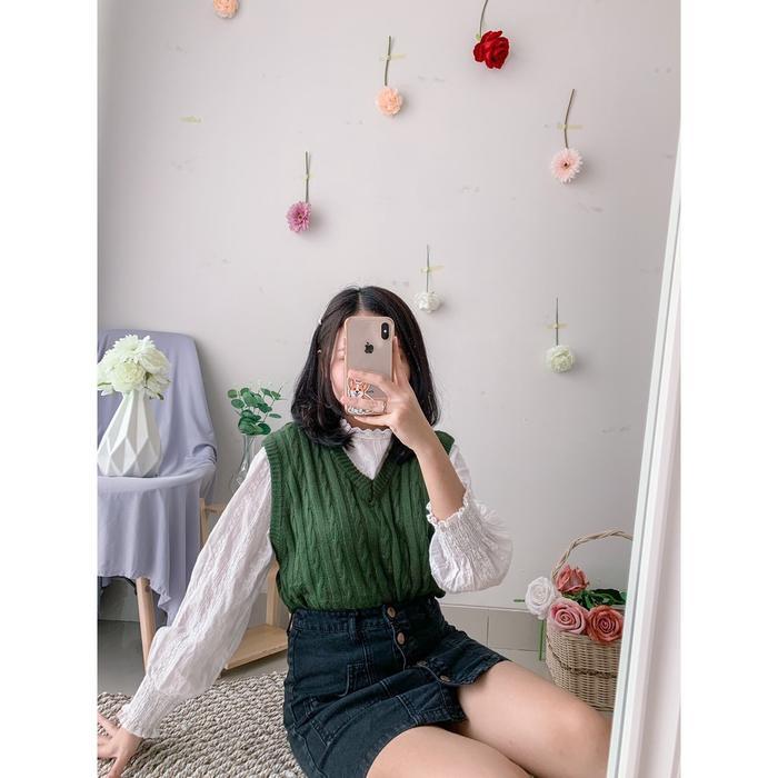 VEST RAJUT CABLE - HONEY / ROMPI MOTIF / VEST RAJUT ASLI 100% - ARMY