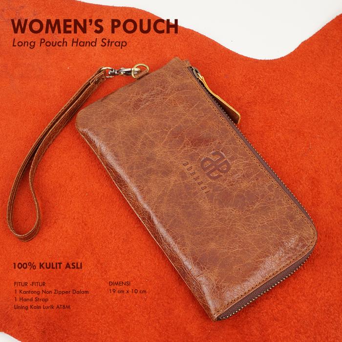 ABEKANI LEATHER Pouch Kulit Wanita Long Pouch Hand Strap 19 x 10 cm Mewah Tahan Lama dengan Hand Str
