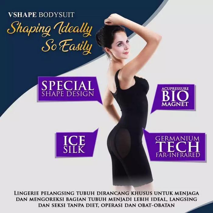 Korset Pelangsing Vshape Bodysuit Wanita | Slimming Perut, Pinggang, Paha | Ice Silk & Germanium