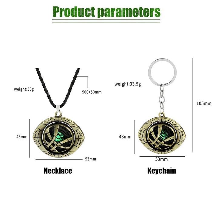 Kalung Titanium Pria Doctor Dr Strange Glow Dark Kalung Eye Agamotto Cosplay Avengers / Keychain Gan