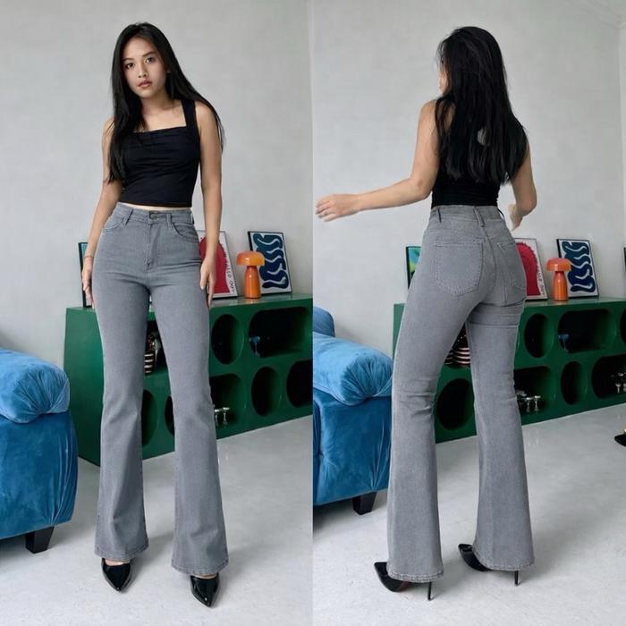 Zora - Celana Jeans Cutbray Highwaist Wanita Kekinian Jeans Celana Cutbray Jeans Wanita Stretch