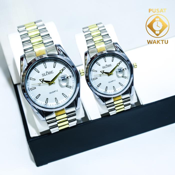 Slobe Jam Tangan Couple Tanggal Aktif Pusat Waktu - Desain Elegant untuk Pasangan watch