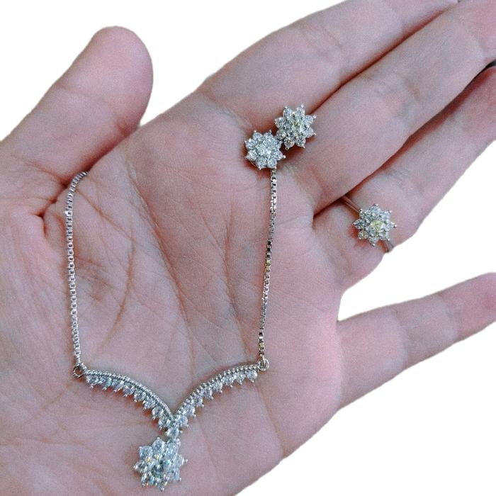 set kalung berlian putih bunga