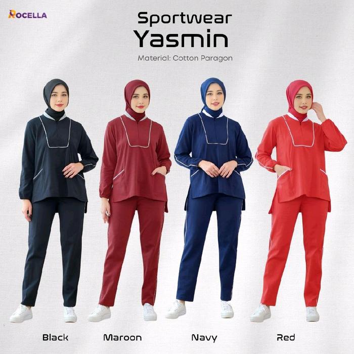 ROCELLA Sportwear Yasmin Baju Olahraga Wanita Muslimah Setelan Baju Celana Panjang Busui Friendly Ba