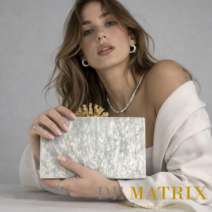 Tas Pesta Wanita Party Clutch Acrylic Akrilik herritage white putih off broken white gold emas tas k