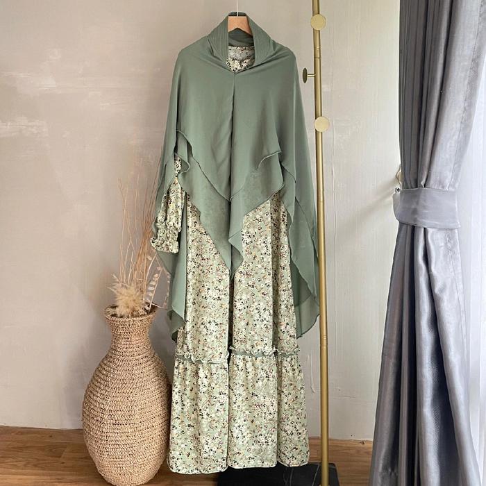 Gamis Misbee Litle Flower Set Khimar Ceruty Pad Antem