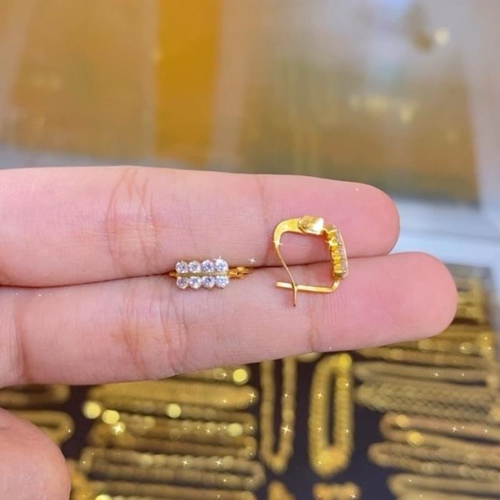 Anting jepit mata baris 2 emas muda anting jepit dewasa mata putih emas muda anting emas muda satu g