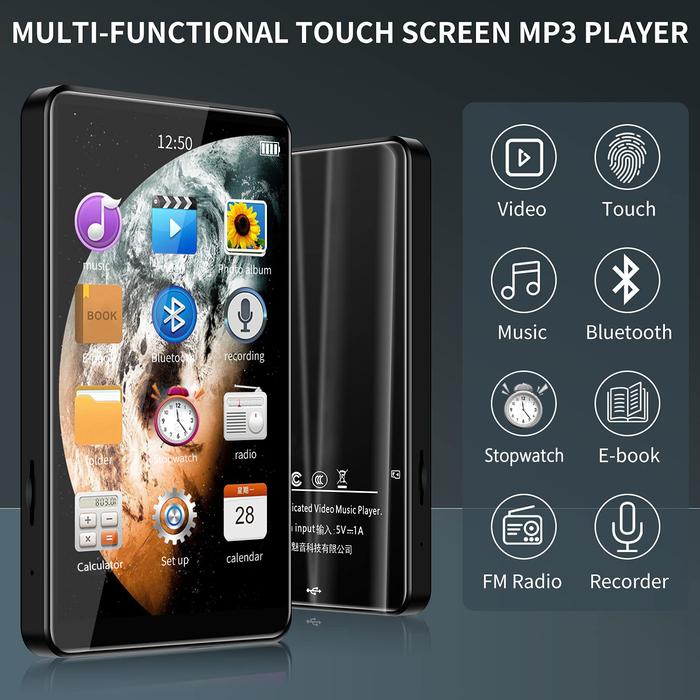 MP4 Player 4'' Full Metal Touch Screen MP3 MP4 Music Player Bluetooth 5.0 FM Radio With Video Playba