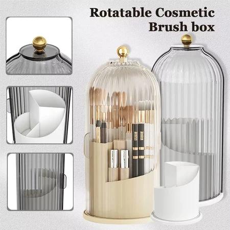 【COD】Tempat Kuas Rias Estetik Berputar 360° Dengan Tutup Tempat Kotak Penyimpanan Organizer Kosmetik