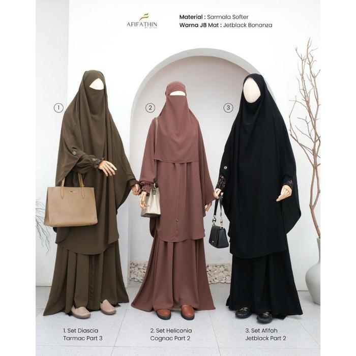 Gamis Abaya Set Khimar Elegan Modern Bahan Premium Afifathin Ukuran Lengkap