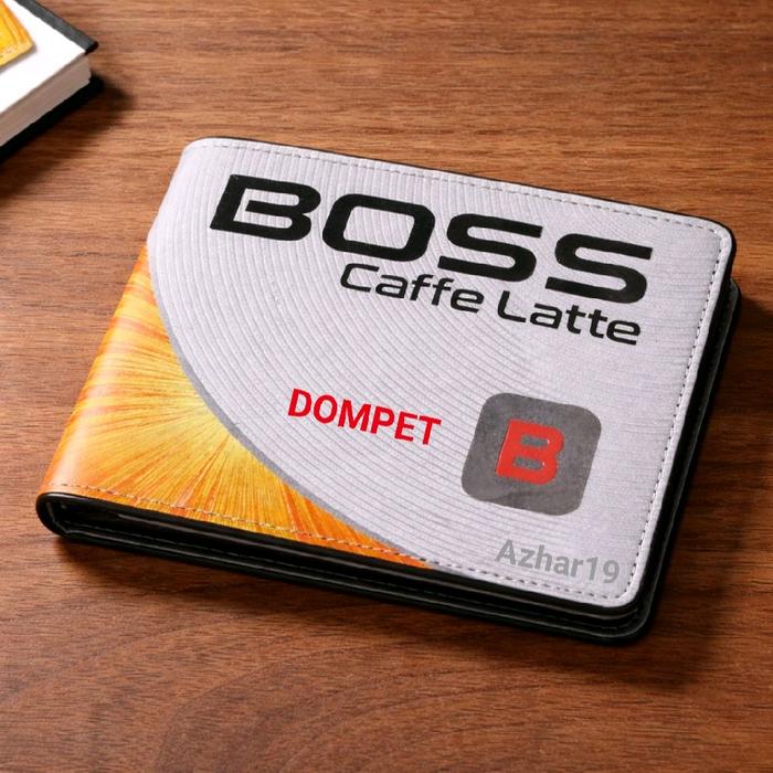 Dompet Pria Model Terbaru Original Distro Logo BOSS Cafe Latte Bahan Kulit Warna Putih Kuning Desain