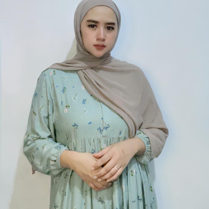 Gamis rayon Motif bunga sage green ld 110 pj 140cm home dress busui friendly Muslim Wanita midi