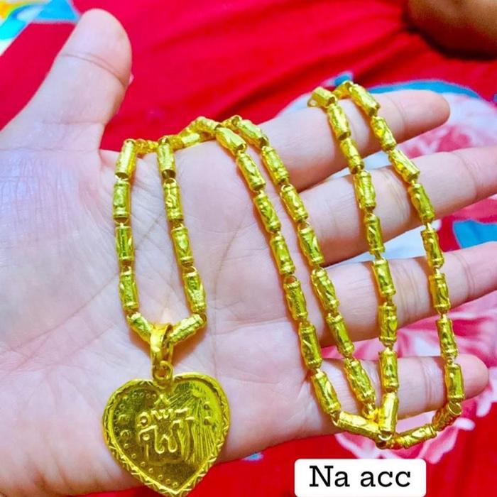 Kalung Bambu Love 1 Suku Lapis Mas - Aksesori Fashion Unik