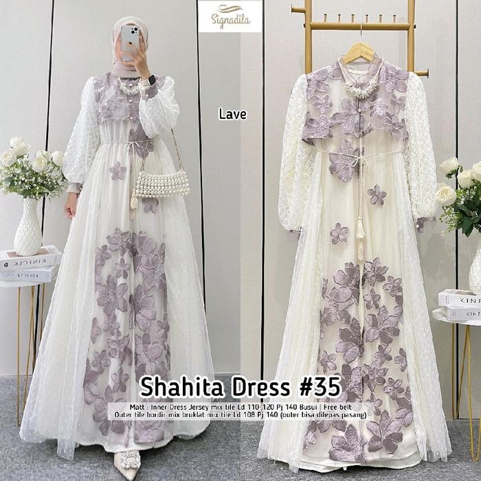 Shahita Shadia Dress Inner Premium Jersey Outer Premium Tile Bordir Mix Brokat Kancing Depan Free Be