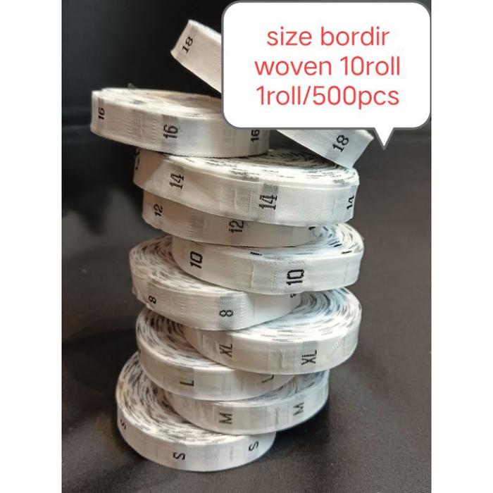 Label Size Bordir Woven @10 Roll Putih Label Size Huruf Ukuran Pakaian Jahit
