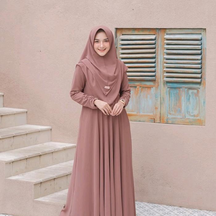 Gamis syari plus jilbab 2 layer gamis poloss milo kekinian ukuran M L XL XXL XXXL 4XL Busana muslim