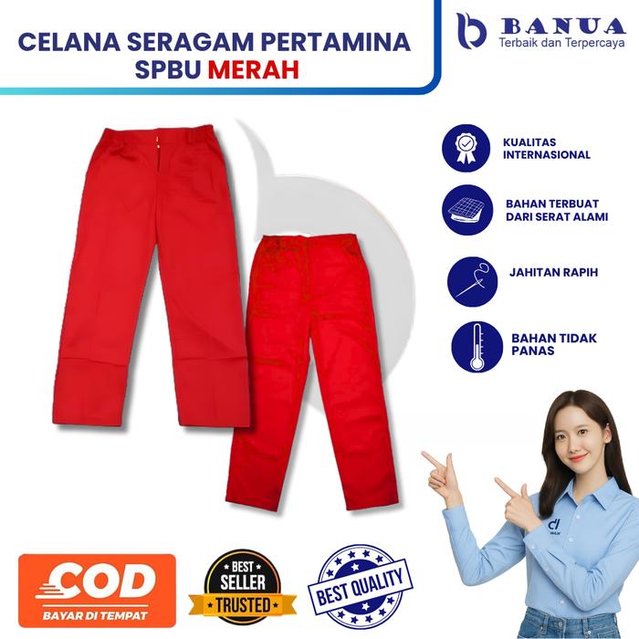 Celana SPBU | Celana Pertamina | Seragam Pertamina Bordir Kerja Merah Safety Panjang Setelan Wearpac