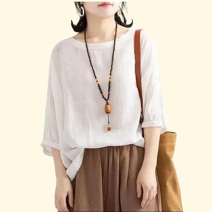 Blouse Wanita Serut Bawah Bahan Polo Linen Kekinian Atasan Cewek Casual Panjang Top kemeja viral baj