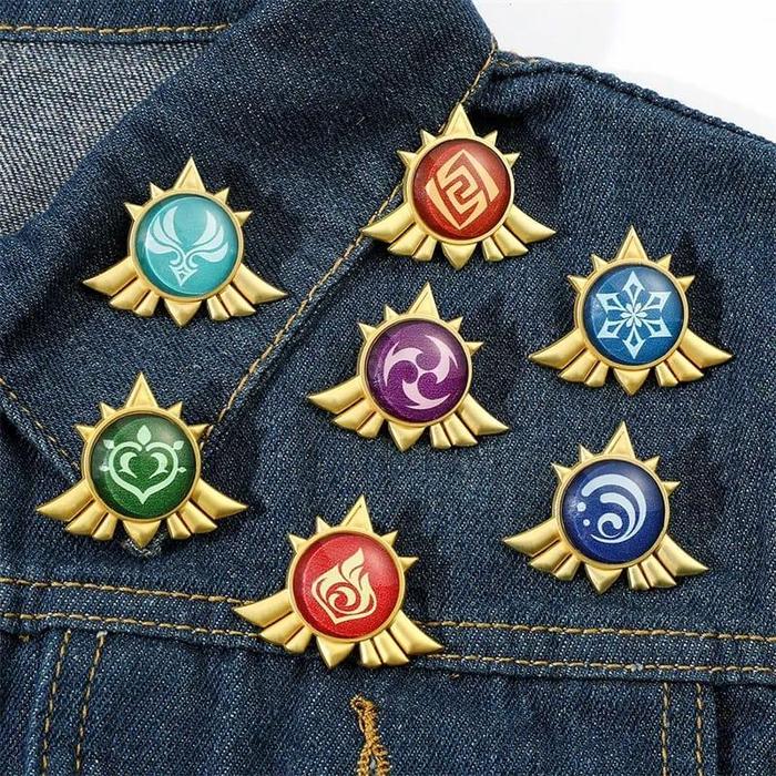 Koleksi Pin Bross Genshin Impact jepitan pin Aksesoris Clips Vision Cyro Electro Geo Hydro Pyro dend