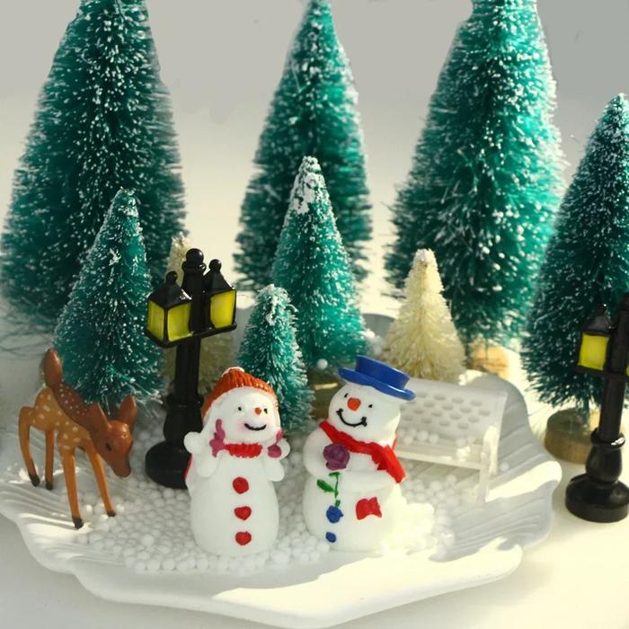 Decorated Mini Christmas Tree Cedar Pine on Sisal Silk Blue-green Mini Pearl Pentagram Christmas Tre