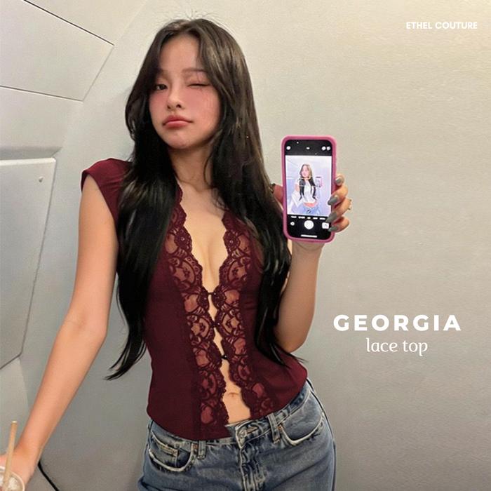 ETHEL COUTURE - Georgia Lace Top / tank top cantik brokat lucu elegan tanpa lengan daily lunch dinne