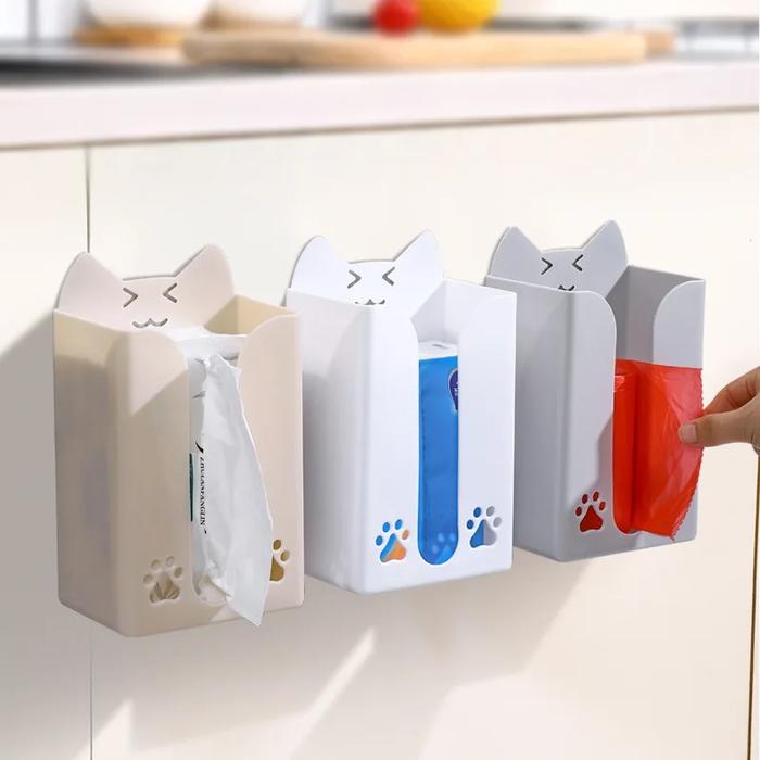Cat Tissue Box Kitchen Punching Paper Box Wall Mounted Paper Towel Holder Creative Simple Plastic Hy