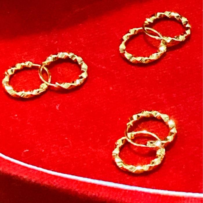 HOKKI PERHIASAN Anting Gipsy Anak dan Bayi Motif Gelombang Mewah Model Simpel Gold Xuping 0-5 Tahun 