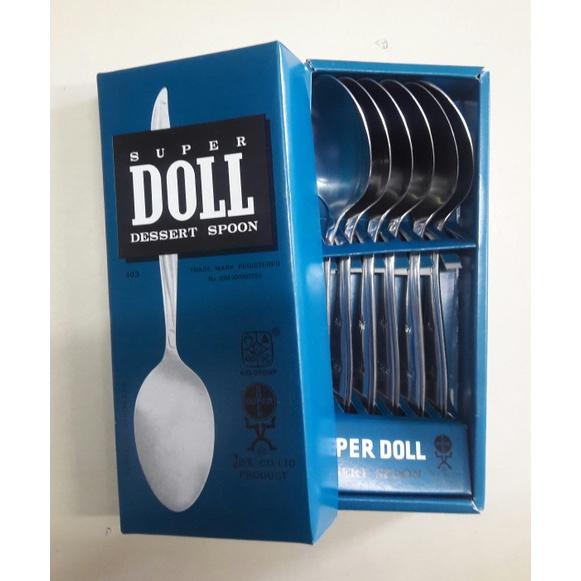 Sendok Makan Stainless Steel Premium Tebal Super Doll Original Set 6 Dessert Spoon