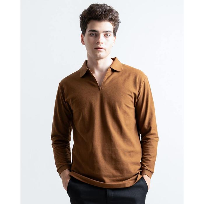 HSRM - Pozi Polo Shirt Zipper Long Sleeve Toffe | Kaos Polo Pria Lengan Panjang