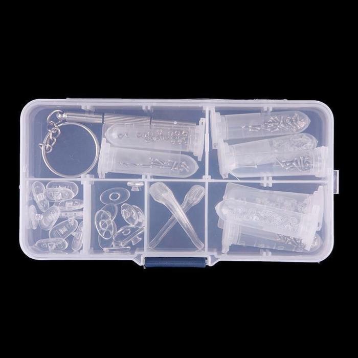 Komponen Perbaikan Kacamata Dispensing Box Berisi Set Obeng Kacamata Baut Kacamata Gagang Nose Pad K