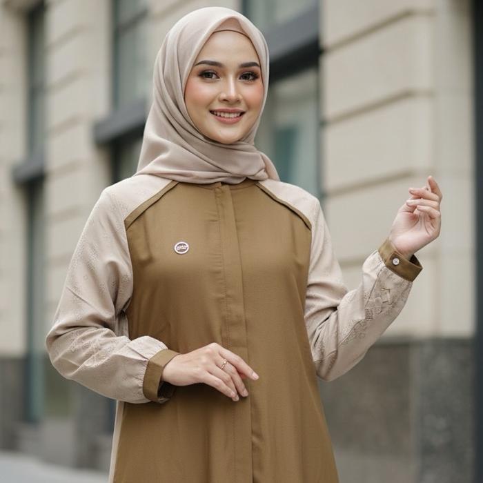 Rayya 2 Brown Two Dress Kombinasi Motif