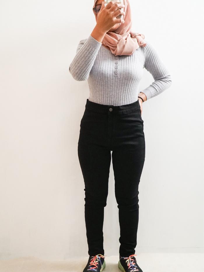 Celana Jeans Wanita Highwaist GET IT Hitam RL1200222 Premium Polos | Soft Jeans Denim Pants