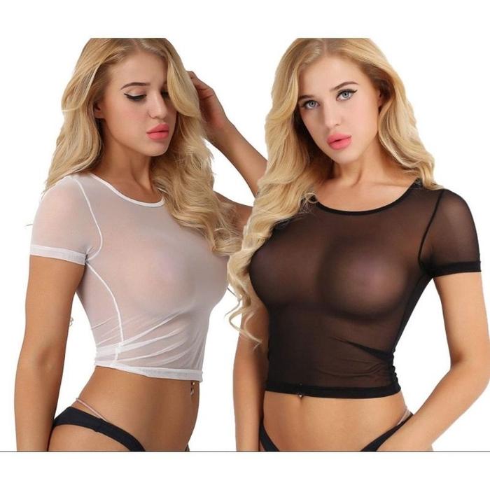 Minji Atasan Transparan Crop Top Tile Sexy Elastis Baju Dinas Malam 104