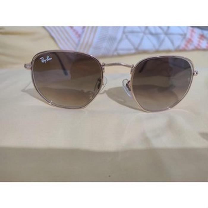 Kacamata RayBan Hexagonal Gold Brown Gradasi Secen