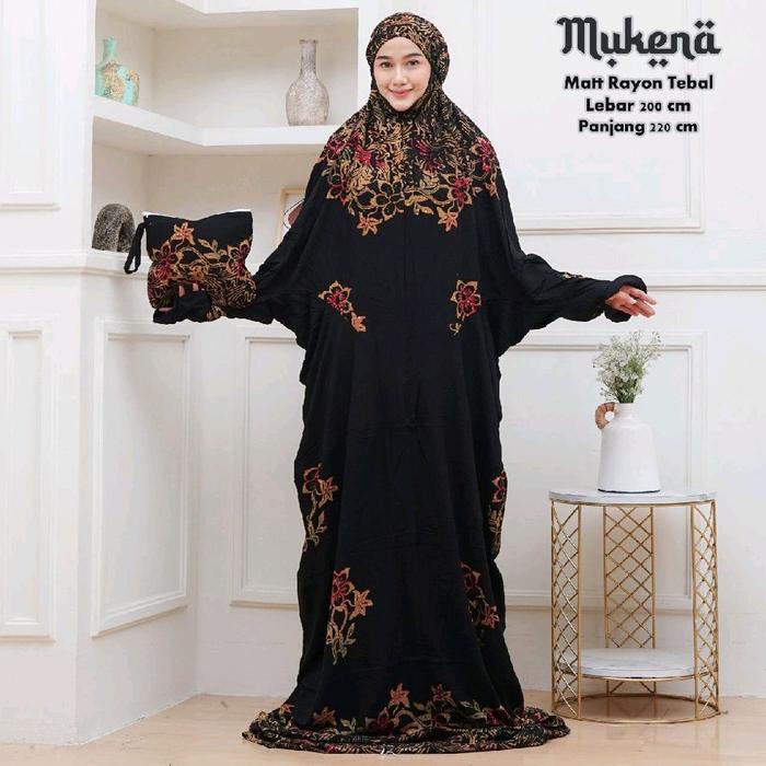 Mukenah Batik Jumbo Dewasa Terbaru - Muslim Katun Rayon Motif Sogan Cantik Traveling Mewah Hitam - W