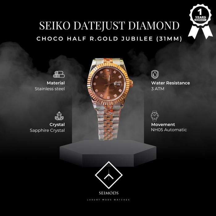 Jam Tangan Seiko Mod Datejust Ladies 31mm Automatic NH05 Everosegold Jubilee Seikolex Watch Women Wa