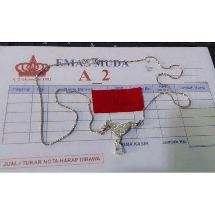 emas muda warna silver kalung liontin love mata satu kadar 1.66gram free surat toko