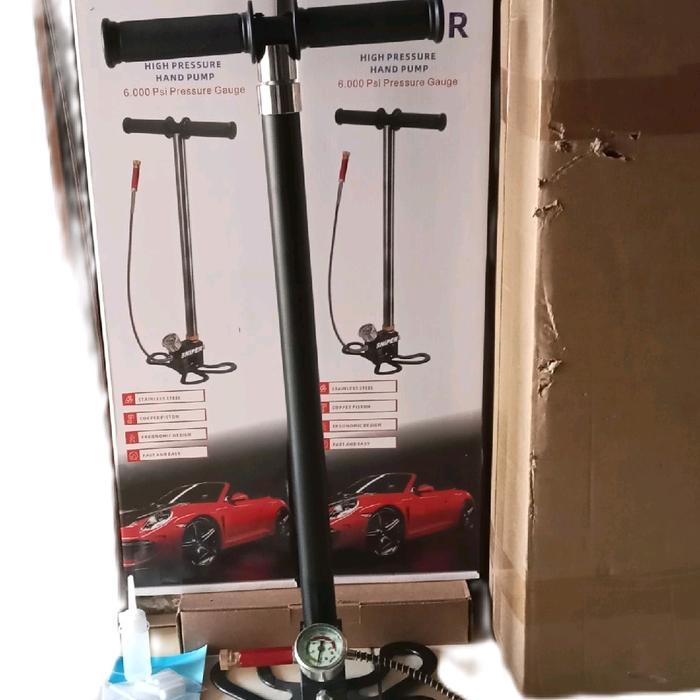 Pompa pcp sniper 4stage 6000psiwarna black original, desain kaki kupu kupu lipat dengan manometer be