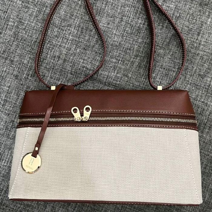 PL) Rotelli canvas mix leather natural /brown sling shoulderbag (look a like lorpi)