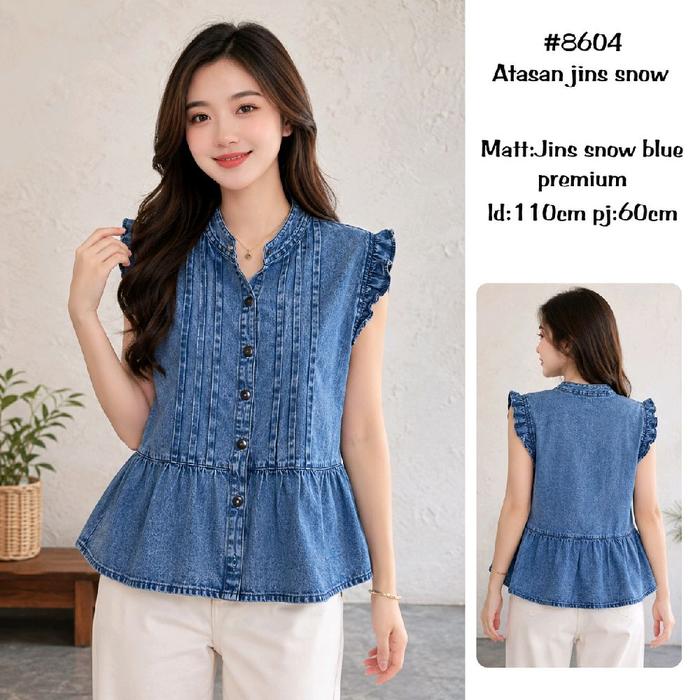 Atasan Jins Snow #8604 Matt Jins Snow Blue Premium Id 110cm Pj 60cm untuk Wanita