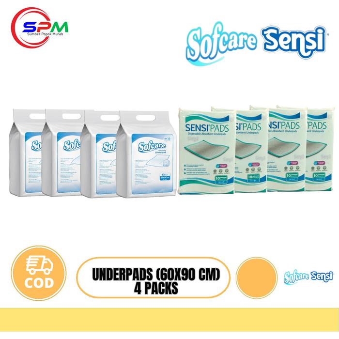 SENSI UNDERPADS PERLAK SIZE L UKURAN 60x90 CM 4 PACKS | SOFCARE UNDERPAD PERLAK DEWASA 60 X 90CM SIZ