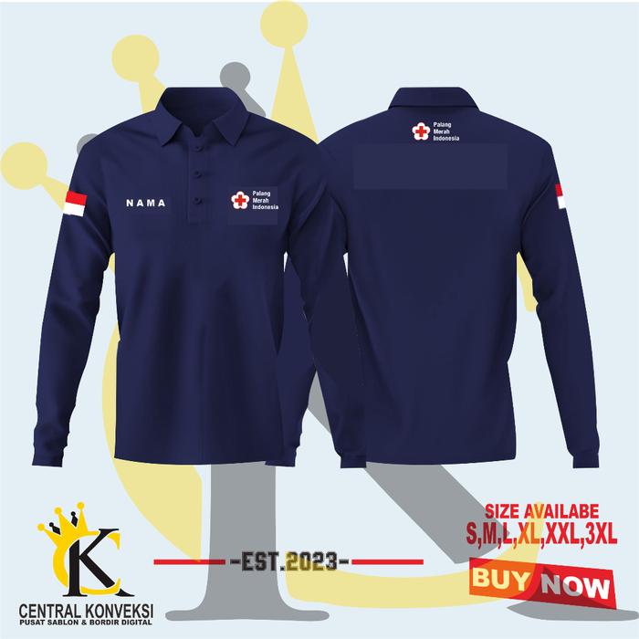Polo Shirt PMI Palang Merah Indonesia / Kaos Kerah PMI  Free Nama Lengan Panjang type 2
