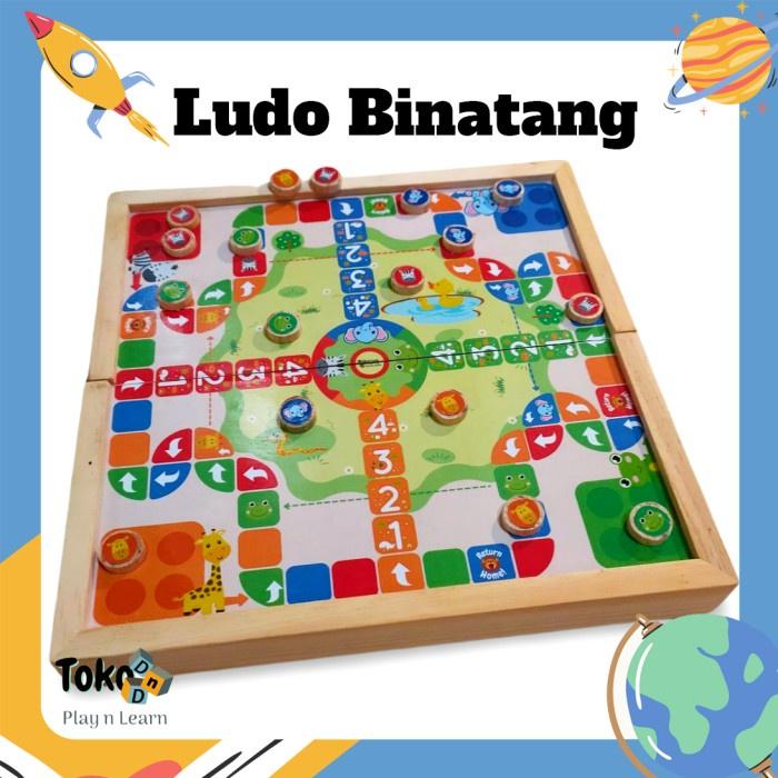 Mainan Anak Keluarga Board Game Wooden Animal Ludo Kayu Binatang Family Game