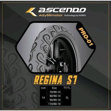 70/90-14 TL Ascendo Ban MATIC Tubeless Regina Ban Luar Ring 14 Tubles Bonus Dop
