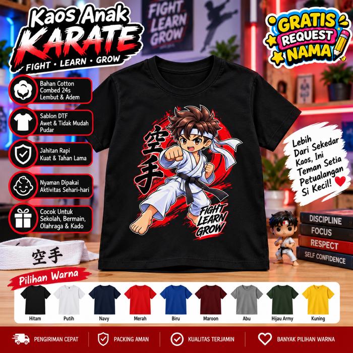 Kaos Anak Karate Custom Nama Gratis | Kaos Anak Unisex Katun 30s Premium