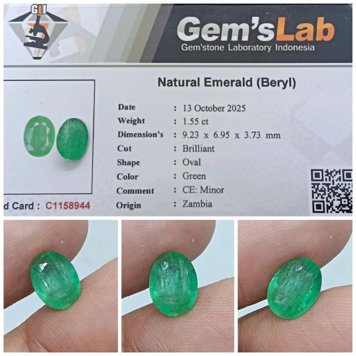 Natural Emerald Beryl Afrika Minor 1,55ct memo GLI Zamrud Zambia Kristal
