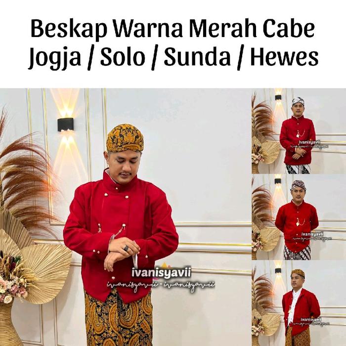 Atasan Tradisional, Beskap Merah Cabe / Variasi Warna Lain nya - Model Lengkap Jogja / Solo / Sunda