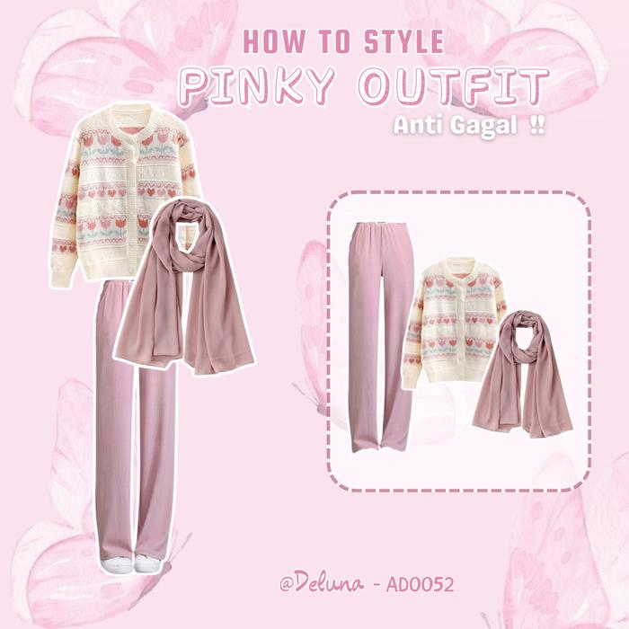 One Set Korean Style 3 in 1 Hijaber Setelan Pinky Girls Outfit Simple dan Elegan Buat Nongki Casual 