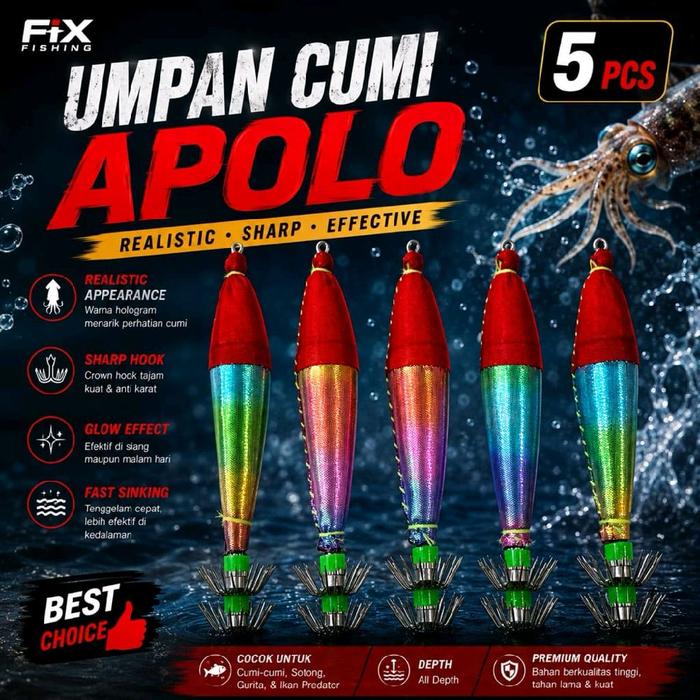 Umpan Pancing Cumi APOLLO PELANGI 4.0 isi 5pcs